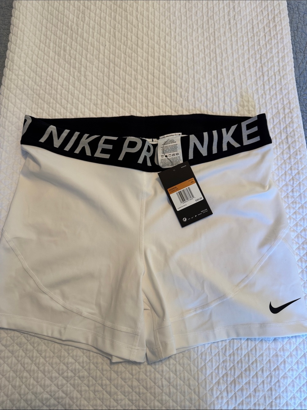 Nike White Pro Compression Bike Shorts with Black Branded Waistband